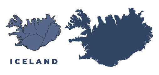 Iceland flat and outline vector map set