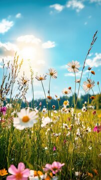 Vibrant Meadow Wildflowers in Spring, Daisy Family Blooms