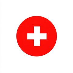 Obraz premium Emergency First Aid Symbol: Red Circle with Medical and White Cross
