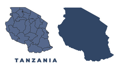 Tanzania flat and outline vector map set