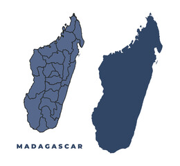 Madagascar flat and outline vector map set