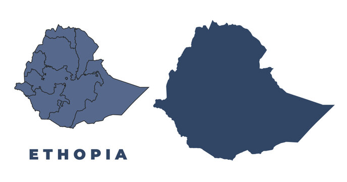 Ethopia flat and outline vector map set