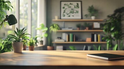 home office, camera view from eye level at desk edge, wooden desk surface 