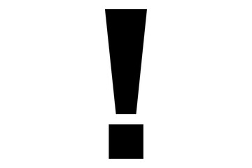 Black exclamation mark symbol on a white background, representing attention, warning, alert, or emphasis in design.