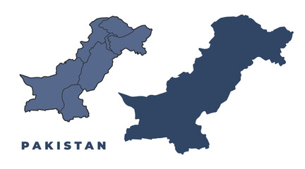 Pakistan flat and outline vector map set