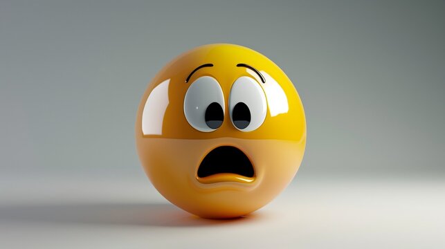A shocked face emoji with a small "O" mouth and raised eyebrows, appearing highly expressive. The smooth textures and glossy finish enhance realism.