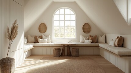 Room with a white ceiling and tan walls