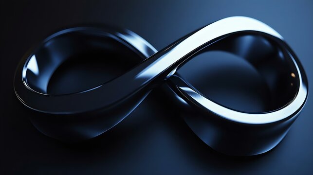 A sleek, shiny infinity symbol on a dark background representing eternity, unity, and endless possibilities. Perfect for design concepts.