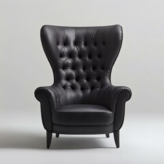 Elegant black leather armchair with tufted design and high backrest, perfect for modern or classic interiors. A statement piece for home decor.