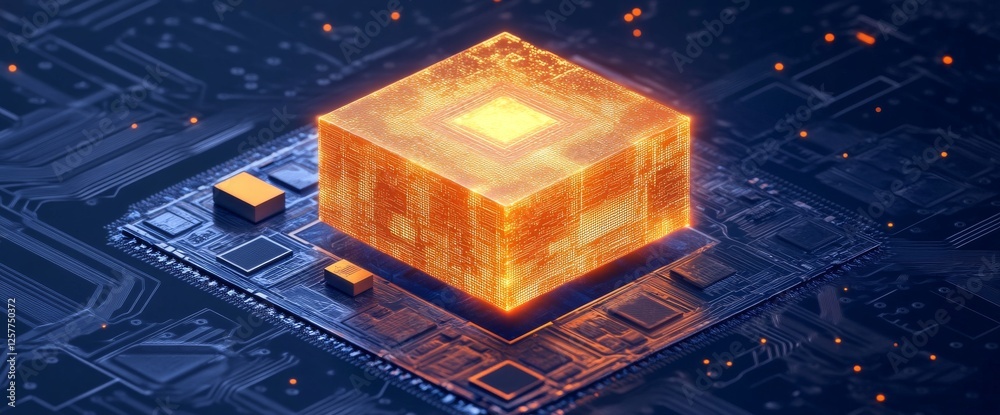 Poster a 3d image displaying a grid of randomly arranged colorful cubes, adorned with glowing sections, set