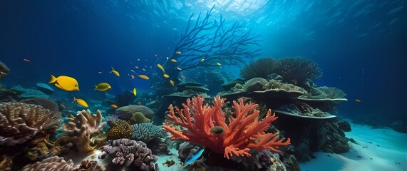 Fototapeta premium A vivid coral reef bustling with life and colors inviting curiosity and exploration of underwater ecosystems thriving in oceans