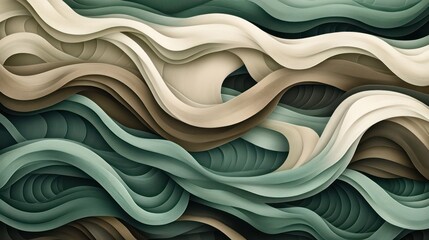 Obraz premium Abstract wavy layered background design in cream, brown, and teal.
