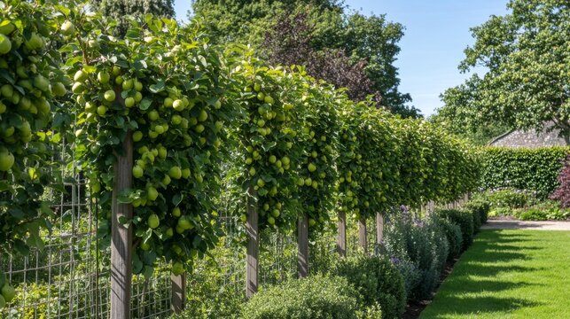 Ornamental Fruit Trees in a Well-Maintained Garden