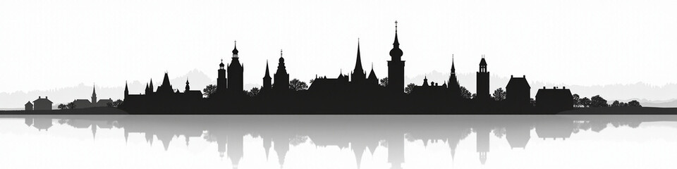 Fototapeta premium Silhouette of a historic city skyline with reflections