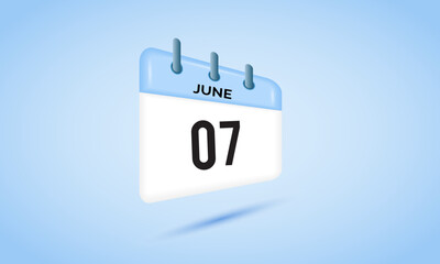 7th June daily calendar icon template. June 7 day calendar design. Single day calendar in vector illustration flat style.