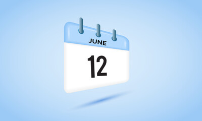 12th June daily calendar icon template. June 12 day calendar design. Single day calendar in vector illustration flat style.