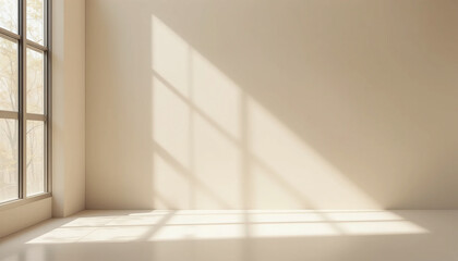 Fototapeta premium Smooth gradient background transitioning from beige to soft ivory, with light and shadow interactions creating a premium space while keeping products in focus.