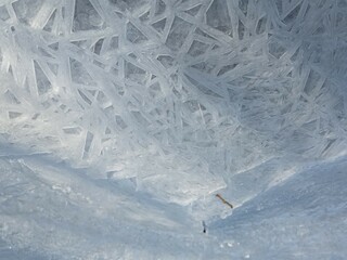 patterns on ice. Winter window frost time lapse of frozen crystals or realistic frost snowflake...