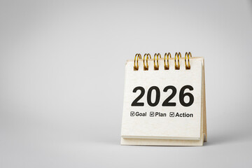 Calendar page of 2026, white on white background with copy space and business design. Concepts of planning for success, setting goals, planning strategies and taking action steps.