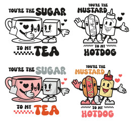 Retro food couple valentines, vintage character, valentines day	

