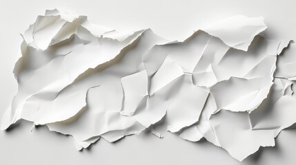 Abstract Wrinkled Paper Sheet on White Backdrop