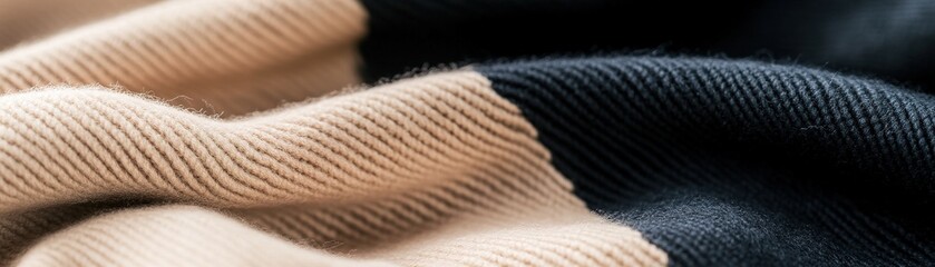 Soft beige wool transitions into deep black, creating a smooth gradient effect. This textile detail highlights sophistication and contemporary design trends in fashion textiles