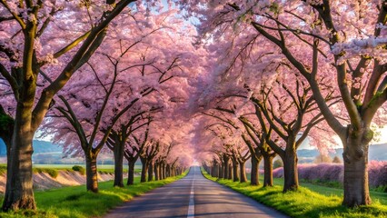 Cherry Blossom Tree Tunnel Road