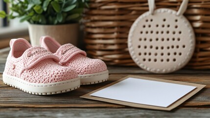 Close Up Flatlay of Delicate Pink Shoes and Natural Decor Elements