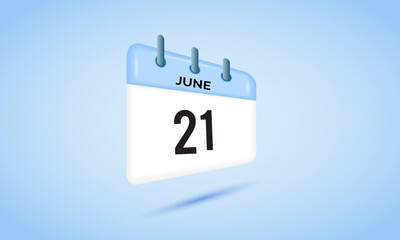 21th June daily calendar icon template. June 21 day calendar design. Single day calendar in vector illustration flat style.