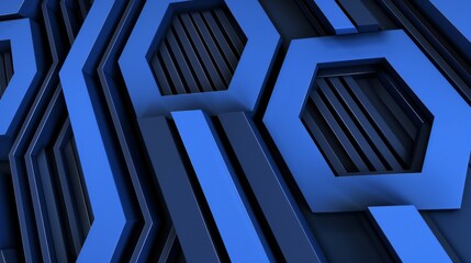 Obraz premium Minimalist blue background with hexagons and lines for design. Banner template with white center text area. Ideal for modern designs.