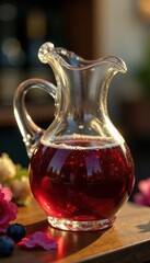 Sherry whine in ornate glass jug at April fair stall, drinks, market
