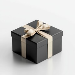 Fototapeta premium Elegant Black Gift Box With Beige Ribbon