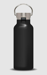 Tumbler bottle realistic mockup black color on gray background for decoration
