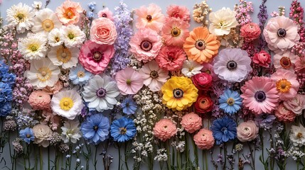 Dreamy Flatlay Scene with Colorful Wildflowers on Soft Background