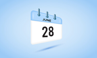 28th June daily calendar icon template. June 28 day calendar design. Single day calendar in vector illustration flat style.