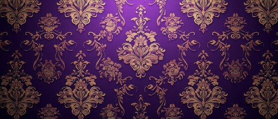 Luxurious damask purple wallpaper with metallic gold patterns, ornate and elegant for classic designs