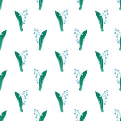 lily of the valley. Vector seamless pattern on the theme of spring and Easter. Cute flat illustration for textile and wrapping paper