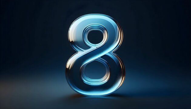 3d rendered glass blue eight number in dark isolated room background