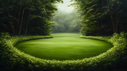 Lush vibrant impressionist landscape with verdant flourishing foliage framing a serene peaceful countryside setting  Tranquil atmosphere with expressive brushstrokes and vivid