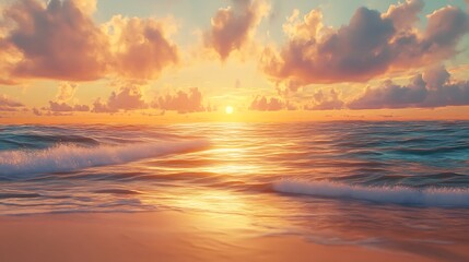 Obraz premium Romantic sunset over ocean waves dreamy colors calming nature glow