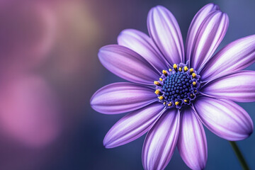 Fototapeta premium Purple flower with yellow center in front of a blurred background
