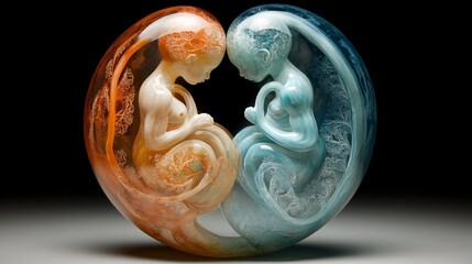 Realistic Cross-Sectional View of Twins Embracing in Uterus