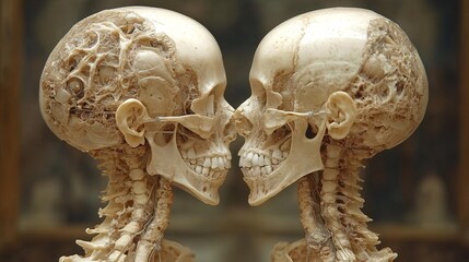Realistic Cross-Sectional View of Twins with Skeletal Structure Display
