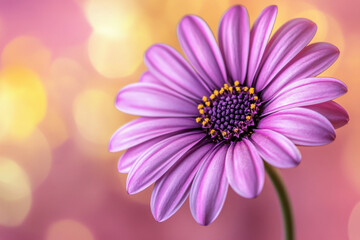       Purple flower with yellow center surrounded by green leaves
