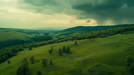 Obraz premium beautiful green land with sunset view,amazing sky view