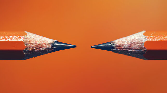 Two Orange Pencils Facing Tip to Tip