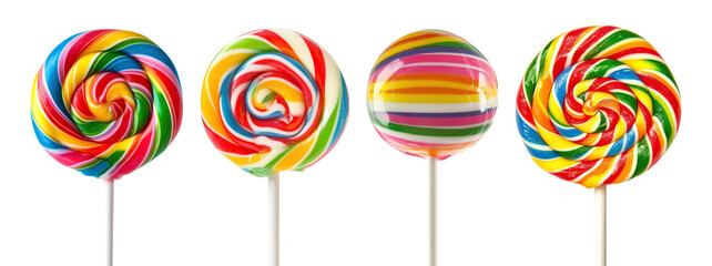 Obraz premium Set of colorful lollipops on sticks, isolated on transparent cutout background