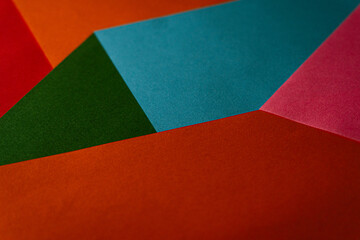 Abstract composition of colorful geometric shapes in vibrant green, red, and blue tones. Perfect...
