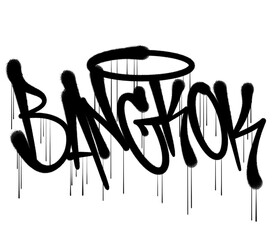 BANGKOK city name sprayed graffiti isolated hand drawn overspray style