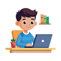 cartoon little boy with laptop